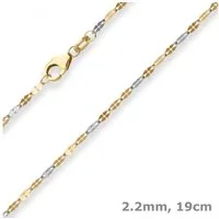 Schmuck Krone Goldarmband 2,2mm Armband Tigeraugenkette aus 375 Gold gelb/weiß 19cm, Gold 375