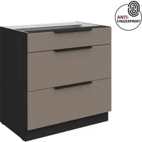 Küchen-Preisbombe Auszugsunterschrank 80 cm Küche ARIA Sandgrau ultra matt Anti Fingerprint Küchenzeile