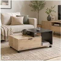 HTI-Living Couchtisch Cedrik auf Rollen mit Schublade Artisaneiche-Schwarz (Stück, 1-St., 1 Couchtisch auf Rollen)