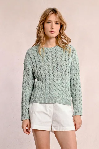 molly bracken - Pullover mit Zopfmuster grün - Gr. - S