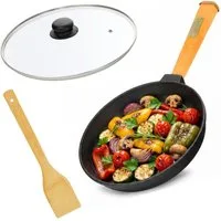 BIG-PAN Bratpfanne Ø20cm Pfanne 40mm hoch Gusseisen Glasdeckel, Gusseisen