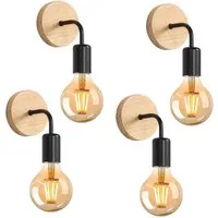 Riserva LED Wandleuchte Wandleuchte 2er Set E27 Schwarz Holz, Wandlampe Vintage, Vintage Industriestil,einfache Installation,klassisches Design