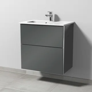 Sanipa 3way Waschtischunterbau zu Duravit ME by Starck Waschtisch mit 2 Auszügen, Anthrazit-Glanz BS72279