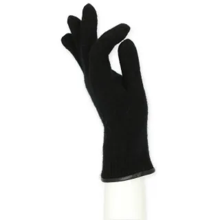 Halsüberkopf Accessoires - Fingerhandschuh Damen mit Lederkante schwarz - Gr. - 7.5