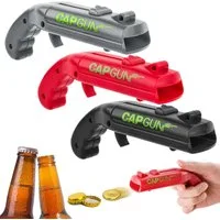 feinlux Flaschenöffner Flaschenöffner in Pistolenform, Dosenöffner (Set, 3-tlg., lustiges Cap-Gun-Design (3-teilig), Bierdeckelpistole, Geschenk für Männer