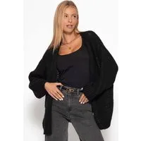 SASSYCLASSY Cardigan Oversize Strick Cardigan für Damen Flauschiger Cardigan mit offen fallendem Schnitt und Rippbündchen