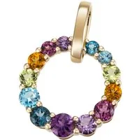 Firetti Kettenanhänger Schmuck Geschenk Silber 925 Halsschmuck Anhänger Kreis Regenbogen, mit Topas (behandelt), Amethyst, Citrin, Peridot, Rhodolith, Topas