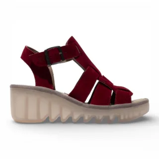 Fly London Damen-Keilsandalen BAIC621FLY aus beerenrotem Wildleder