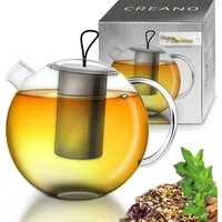 Creano Teekanne Teekanne 2,0l “Jumbo” mit Metall-Sieb, 250 l, (Set, 1 Teekanne, 1 Deckel), 1x bedrucktes Glas