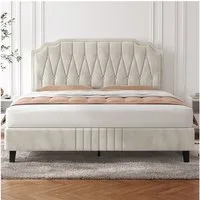 Yaheetech Polsterbett Bettgestell, Doppelbett 160 × 200 cm, mit höhenverstellbarem Kopfteil