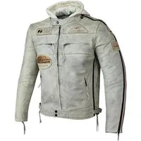 Alpha Speeds Motorradjacke Herren Leder Jacke Biker Freizeit Highway Jacke Weiß (Trennbare Innenjacke + Kapuze) aus weichem Lammleder, mit herausnehmbare Protektoren