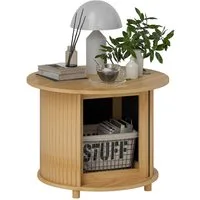 HOMCOM Couchtisch Wohnzimmertisch aus Bambus mit verstecktem Stauraum und Schiebetür (1-St), für Wohnzimmer, Natur, Ø60 x 45 cm