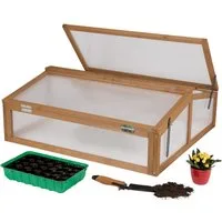 needs&wants® Frühbeet Aufsatz Holz Abdeckung Frühbeetkasten Gewächshaus mit Deckel Hochbeet, Bausatz klein wetterfest für Garten Outdoor Polycarbonat Acryl niedrig