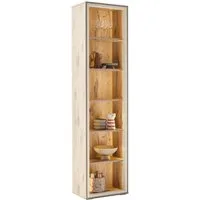 Lomadox Vitrine SAGUNTO-05 mit LED-Beleuchtung, weiß und Eiche