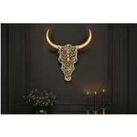 riess-ambiente Wanddekoobjekt EXOTIC BULL 57cm gold/natur - Metall, Mangoholz, Stierkopf, handmade, Tierische Skulptur - ideal für Wohn- und Schlafzimmer oder Flur