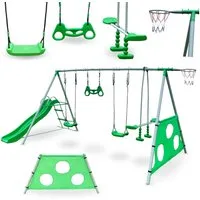 HyperMotion Mehrkindschaukel Großes Kinder Spielset XXXL: Schaukeln, Rutsche, Turnen Trapez