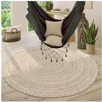 KADIMA DESIGN Teppich Boho wendbar 100% Baumwolle schmutzabweisend Baumwollteppich, Rund, Höhe: 9 mm, Florhöhe: 5 mm, pflegeleicht, Rücken aus Jute, Rund, 120Dcm, Beige