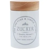 KHG Vorratsdose für Zucker aus Steinzeug mit Akazienholz‑Deckel – im Landhausstil, Steingut, Aufbewahrungsdose für Zucker, schützt Aroma da luftdicht verschließbar