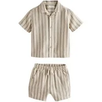 Next Shirt & Shorts Kurzarmhemd mit Strukturstreifen und Shorts im Set (2-tlg)