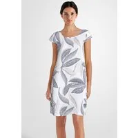 PEKIVESSA Sommerkleid Leinenkleid knielang kurzarm mit Blattmuster