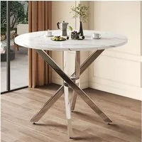 Flieks Esstisch runder Tisch Multifunktionstisch (galvanisierte Tischbeine mit verstellbaren Fußpolstern in silberfarben, 1-St., 1 Tisch, B80xH75 cm), moderner Küchentisch Arbeitstisch, Tischplatte in weißer Marmoroptik