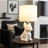 GLOBO LIGHTING Tischleuchte, Leuchtmittel nicht inklusive, Tischleuchte Nachttischlampe Leselampe Hund Keramik weiß Textil H 40cm
