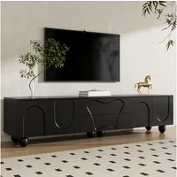 Merax Lowboard mit Holzbeinen (1 St), TV-Schrank mit 4 Türen, 2 Schubladen & reichlich Stauraum, 180x40x42cm