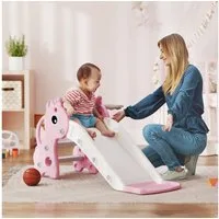 AIYAPLAY Rutsche Kinder Rutsche Gartenrutsche mit Basketballkorb, Basketball, (Kleinkinderrutsche, 1-tlg., 3-in-1 Kinderrutsche), für Indoor & Outdoor für 1-3 Jahre Kinder, Rosa