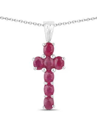 Vira Jewels Anhänger mit Kette 925-Sterling Silber rhodiniert Glänzend Rubin rot