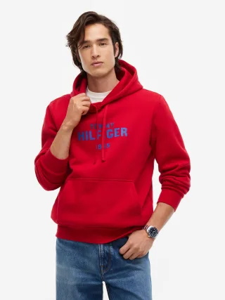 HILFIGER STACK REG FLEECE HOODIE Medium Red - Gr. - S