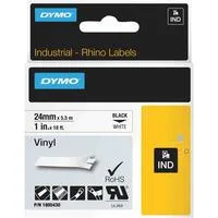 Rhino IND ORIGINAL Schriftband Vinyl 24mm x 5,5m, schwarz auf weiß permanent klebend, 1805430