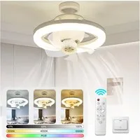 PRIISF LED Deckenleuchte mit Ventilator Deckenlampe Deckenventilator mit Beleuchtung, Ø26cm 40W, 360 ° Schüttelkopf Saugventilatorlicht, E27, Lüfter mit Licht Dimmbar 3000-6500K mit Fernbedienung Timer Leiser LED