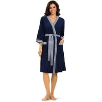 comtessa Morgenmantel Comtessa Damen Frottee Morgenmantel Indigo Weiß, Stretch-Frottier, Bindegürtel, praktischer und pflegeleichter Morgenmantel