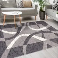 Mazovia Designteppich Modern Teppich Kurzflor Wohnzimmerteppich Robust und pflegeleicht GRAU, 60 x 100 cm, Fußbodenheizung,Allergiker geeignet,Farbecht,Pflegeleicht,Geometrisch