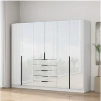OTTO home Kleiderschrank Annor Schlafzimmerschrank Breite 242cm hochglanz Schrank Garderobe (5 große Schubladen mit reichlich Stauraum) Drehtürenschrank mit perfekter Innenausstattung - elegante Türgriffe