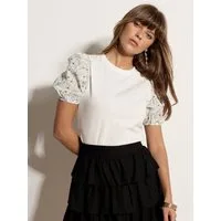 Apricot Spitzenshirt Jersey-T-Shirt mit Blumenstickerei (1-tlg) Stickerei
