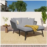 Merax Loungebett, mit Stahlrahmen und Kissen,Gartenliege,Gartenlounge,Gartenmöbel
