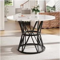 KLAM HOME Esstisch Runder Esstisch (100×100×76cm), Küchen-Esstisch, runder Couchtisch (stilvolle Tischbeine aus Metall, Tischplatte aus MDF-Marmor, Gold), geeignet für Esszimmer, Wohnzimmer