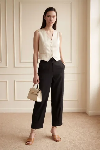 Hochtaillierte gerade Beine Hose mit Taschen