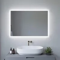 AQUABATOS LED-Lichtspiegel LED Badspiegel mit Beleuchtung 100x70cm Lichtspiegel Badezimmerspiegel, Touch Schalter Dimmbar Kaltweiß 6400K Spiegelheizung IP44