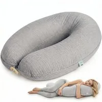 SEI Design Stillkissen Kapok-Füllung XXL 190x35 cm, Musselinbezug Bio-Baumwolle, ergonomisch, Schwangerschaftskissen mit Bezug, Seitenschläferkissen mit Kapok-Füllung, 100% Naturkissen, Musselin-Bezug aus Bio-Baumwolle