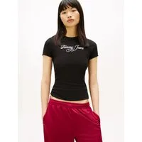 Tommy Jeans Kurzarmshirt TJW SLIM ESS LOGO 1 RIB TEE EXT in gerippter Struktur