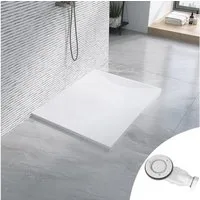 AQUABATOS Rechteckduschwanne Duschwanne 100x80 SMC Duschtasse Eckduschwanne Brausewanne, mit Ablaufgarnitur,weiß/schwarz,Anti-Rutsch,Zuschneidbar,Steinoptik,superflach,bodenebene Montage,Rechteck