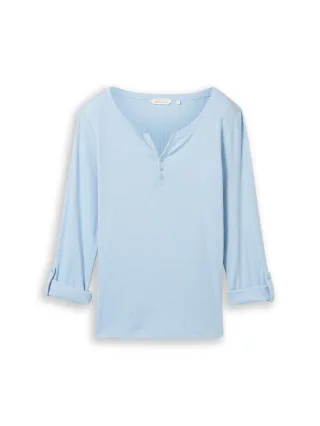 Tom Tailor - Langarmshirt mit Turn-Up-Funktion light fjord blue white stripe - Gr. - XXL