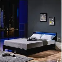 HOME DELUXE Bett ASTRO - 90/140 (inklusive Lattenrost), großes gepolstertes Kopfteil, LED Bett, Jugendbett