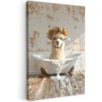 OneMillionCanvasses® Leinwandbild Vintage - Alpaka - Badewanne - Blumen - Tier, Fotodruck (1 St), Badezimmer Deko, Bilder WC, Toilette Wanddeko 20x30 cm