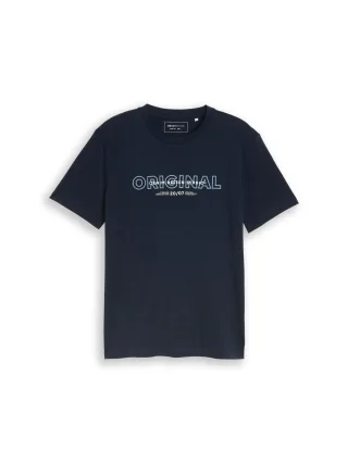 Denim Tom Tailor - Basic T-Shirt mit Logo-Print soft navy - Gr. - L