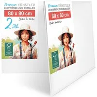 M MERCEO Leinwand, 2er-Set Leinwand 80x80cm (zum Bemalen, Baumwolle, Keilrahmen, 280g/m)