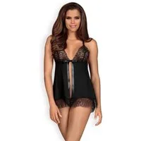 Obsessive Babydollkleid Chiccanta Babydoll und Tanga Dessous-Set Spitze - schwarz (2-tlg) Spitzendetails