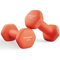 SONGMICS Kurzhantel Hanteln, 5 Gewichtsklasse, (2er Set Neopren-Beschichtung, Hantelset, Kurzhanteln, Hexagon), 2 x 1 kg, Krafttraining, Workout, Fitnesstraining, für Zuhause